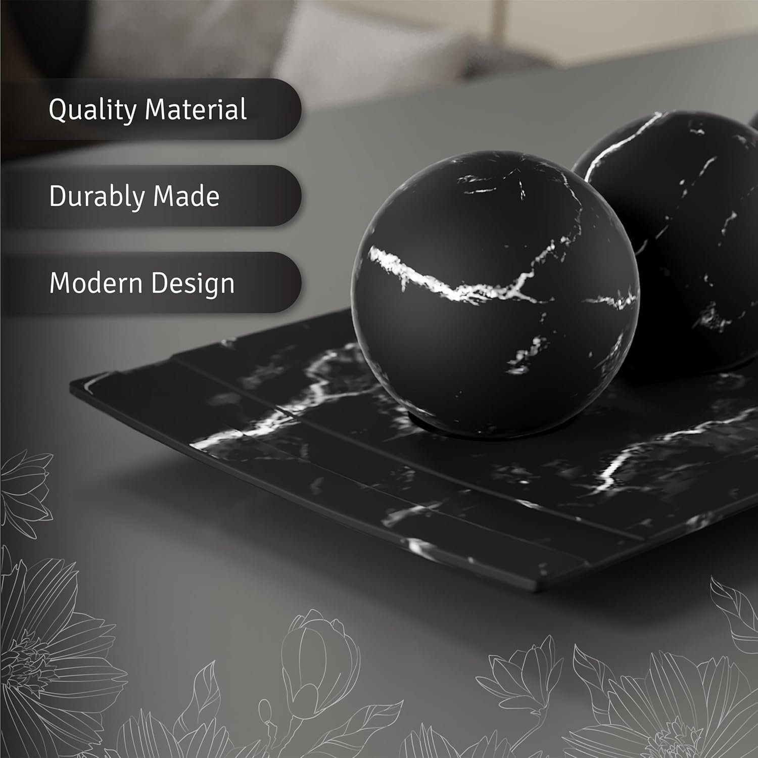 Creative Scents Juego de cuenco y orbe con aspecto de mármol negro, decoración de mesa auxiliar para sala de estar, decoración de mesa de centro de mesa para mesa de comedor, encimera de cocina, - Imagen 6