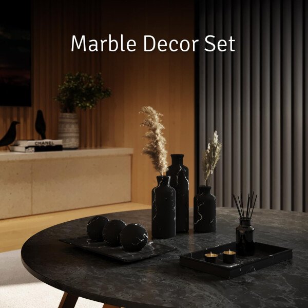 Creative Scents Juego de cuenco y orbe con aspecto de mármol negro, decoración de mesa auxiliar para sala de estar, decoración de mesa de centro de mesa para mesa de comedor, encimera de cocina, - Imagen 7