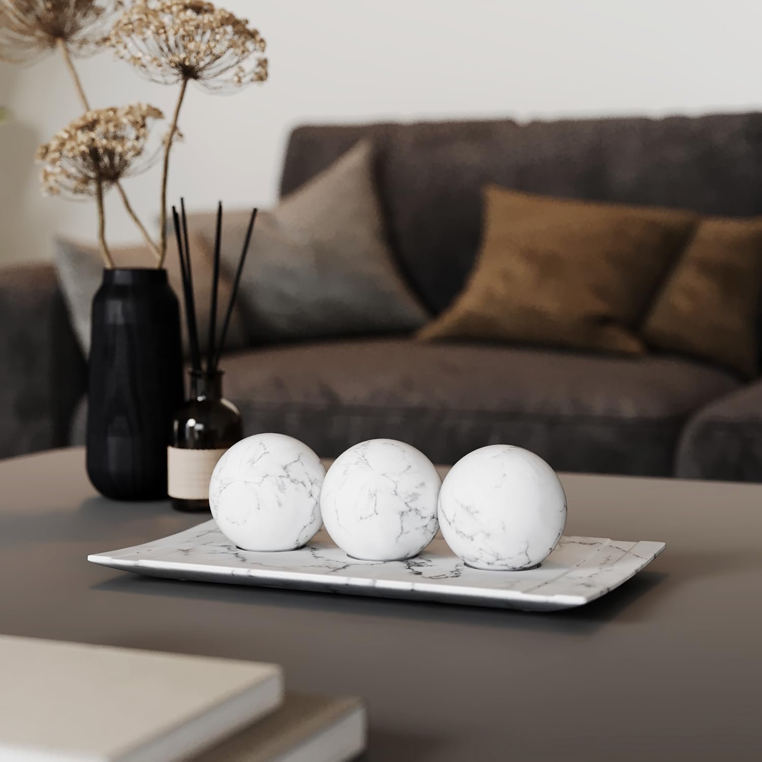 Creative Scents Juego de cuenco y orbe con aspecto de mármol negro, decoración de mesa auxiliar para sala de estar, decoración de mesa de centro de mesa para mesa de comedor, encimera de cocina, - Imagen 13