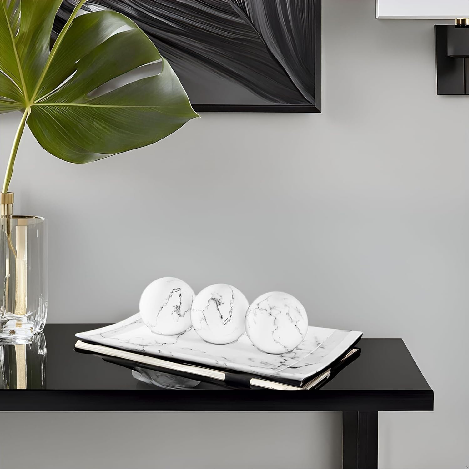 Creative Scents Juego de cuenco y orbe con aspecto de mármol negro, decoración de mesa auxiliar para sala de estar, decoración de mesa de centro de mesa para mesa de comedor, encimera de cocina, - Imagen 16