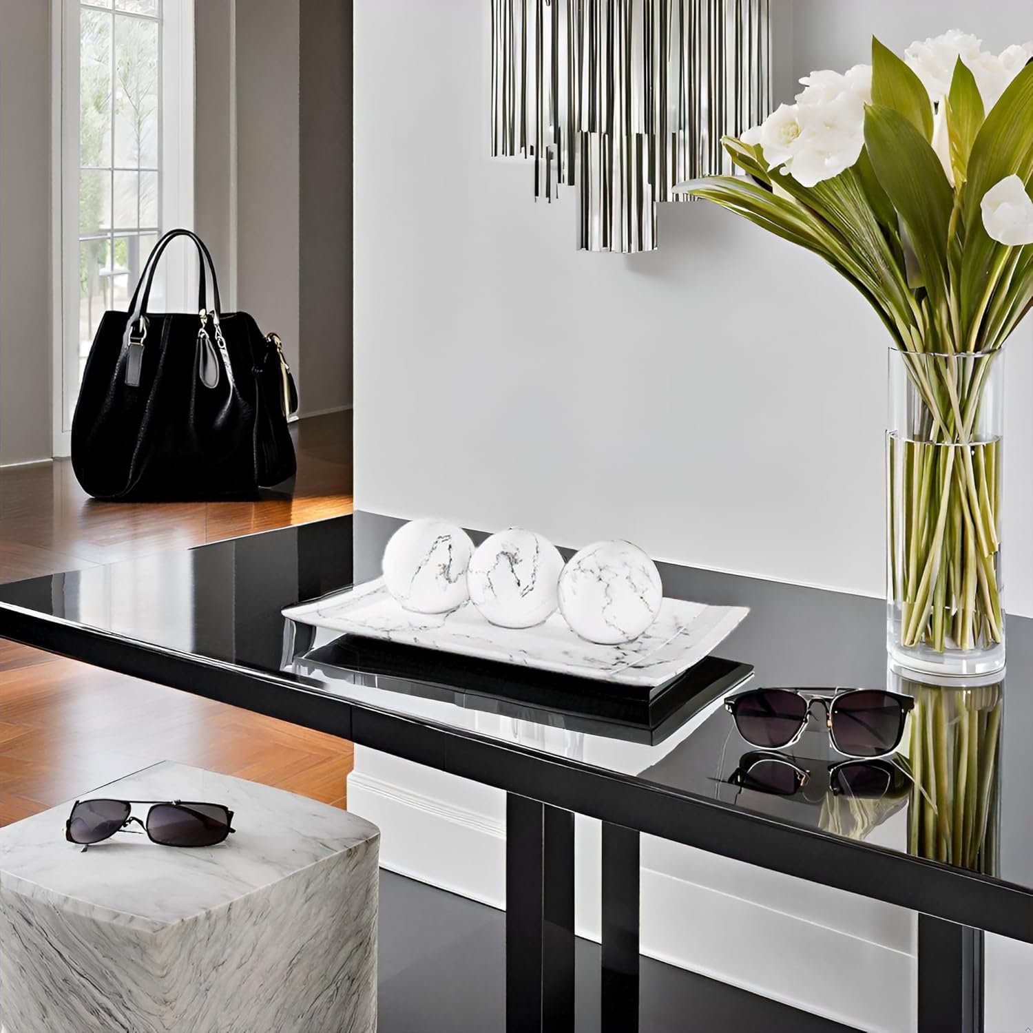 Creative Scents Juego de cuenco y orbe con aspecto de mármol negro, decoración de mesa auxiliar para sala de estar, decoración de mesa de centro de mesa para mesa de comedor, encimera de cocina, - Imagen 17