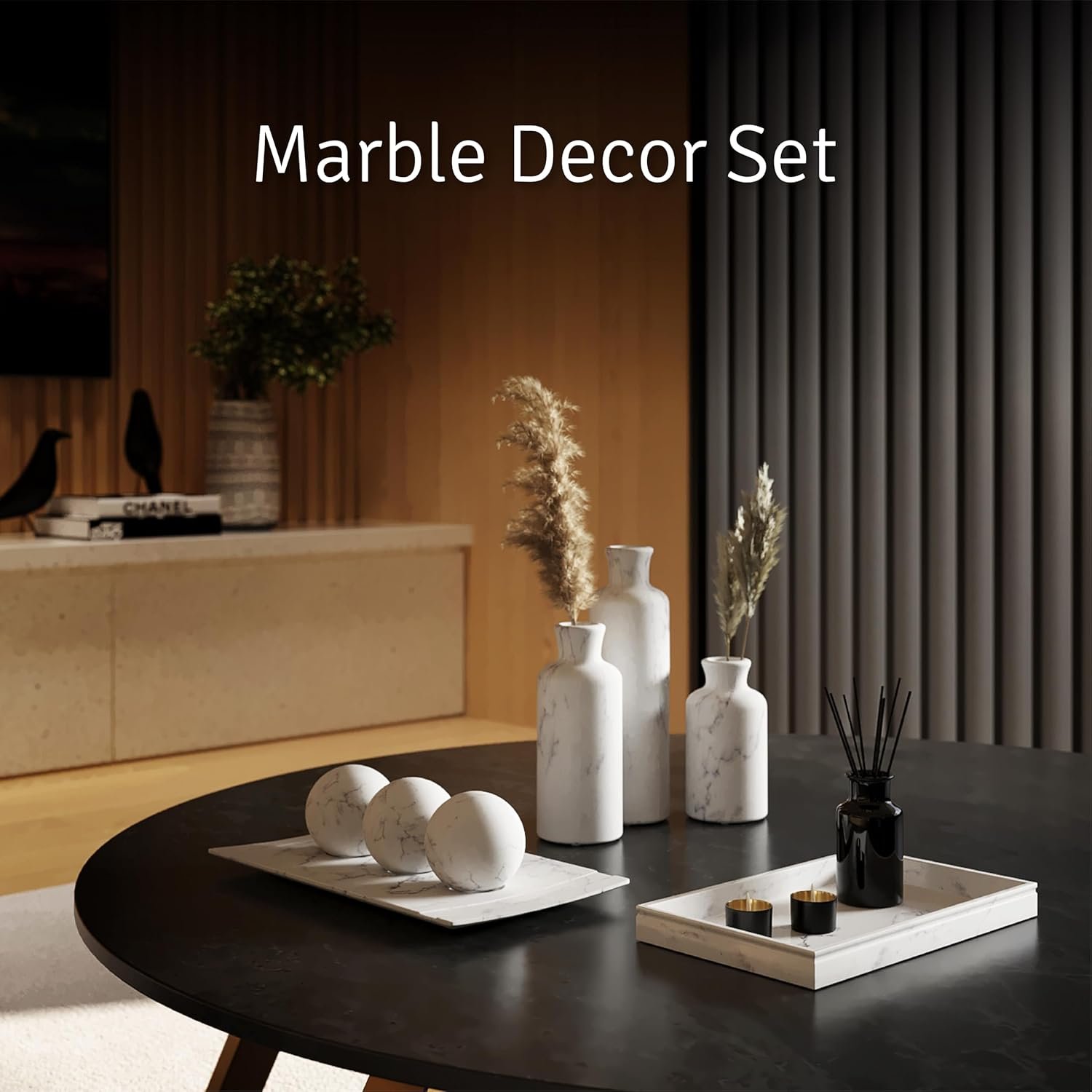 Creative Scents Juego de cuenco y orbe con aspecto de mármol negro, decoración de mesa auxiliar para sala de estar, decoración de mesa de centro de mesa para mesa de comedor, encimera de cocina, - Imagen 18