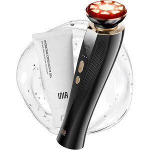 INIA Dispositivo facial de microcorriente, masajeador facial 3 en 1, terapia de luz roja para cara y cuello, dispositivo de brillo de verdadera belleza eficaz para arrugas e hinchazón