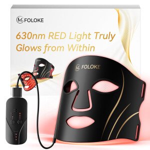 FOLOKE Máscara de terapia de luz LED, máscara facial LED roja, longitud de onda para uso doméstico, cuidado avanzado de la piel fácil (negro hollín)