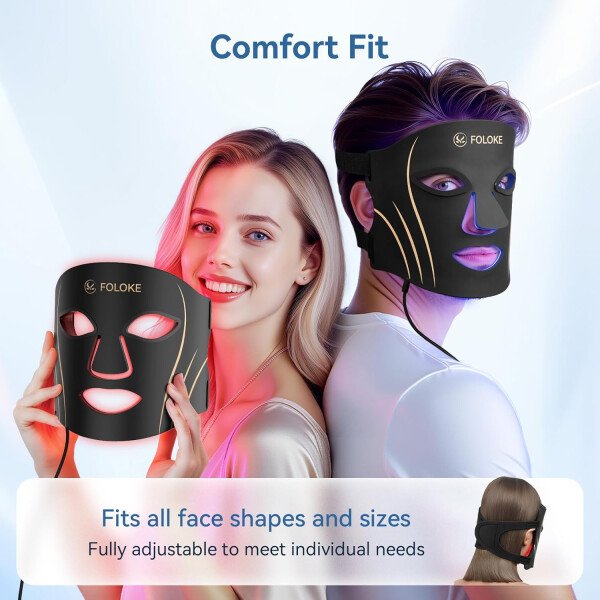 FOLOKE Máscara de terapia de luz LED, máscara facial LED roja, longitud de onda para uso doméstico, cuidado avanzado de la piel fácil (negro hollín) - Imagen 6