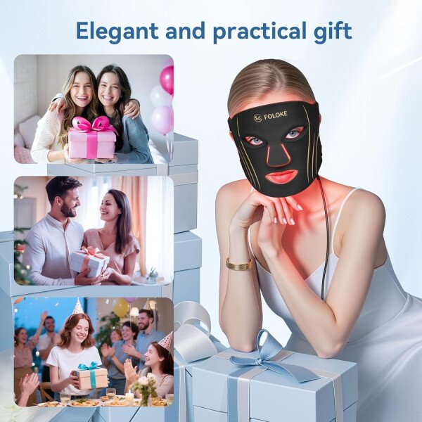 FOLOKE Máscara de terapia de luz LED, máscara facial LED roja, longitud de onda para uso doméstico, cuidado avanzado de la piel fácil (negro hollín) - Imagen 8