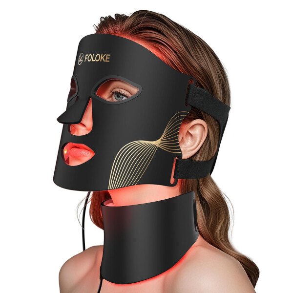 FOLOKE Máscara de terapia de luz LED, máscara facial LED roja, longitud de onda para uso doméstico, cuidado avanzado de la piel fácil (negro hollín) - Imagen 11