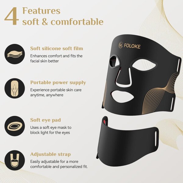 FOLOKE Máscara de terapia de luz LED, máscara facial LED roja, longitud de onda para uso doméstico, cuidado avanzado de la piel fácil (negro hollín) - Imagen 13