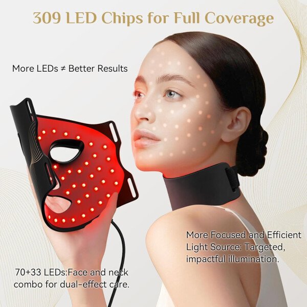 FOLOKE Máscara de terapia de luz LED, máscara facial LED roja, longitud de onda para uso doméstico, cuidado avanzado de la piel fácil (negro hollín) - Imagen 14