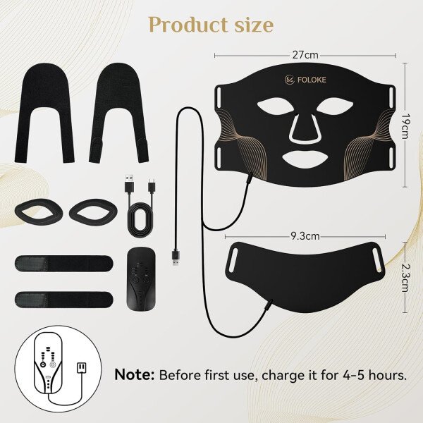 FOLOKE Máscara de terapia de luz LED, máscara facial LED roja, longitud de onda para uso doméstico, cuidado avanzado de la piel fácil (negro hollín) - Imagen 15