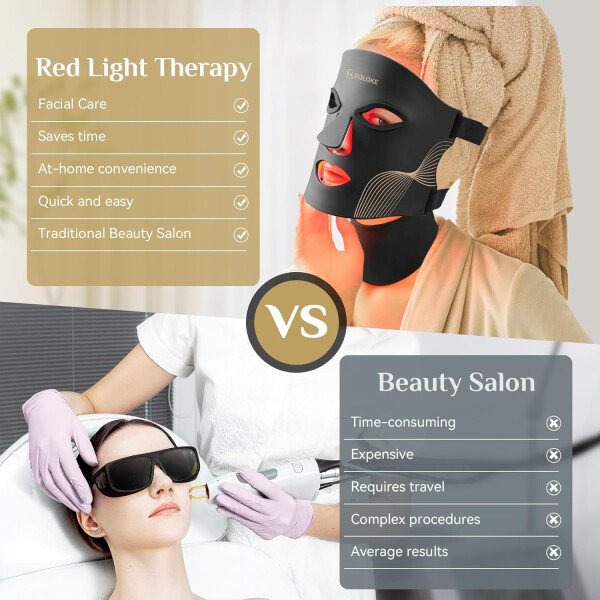 FOLOKE Máscara de terapia de luz LED, máscara facial LED roja, longitud de onda para uso doméstico, cuidado avanzado de la piel fácil (negro hollín) - Imagen 16