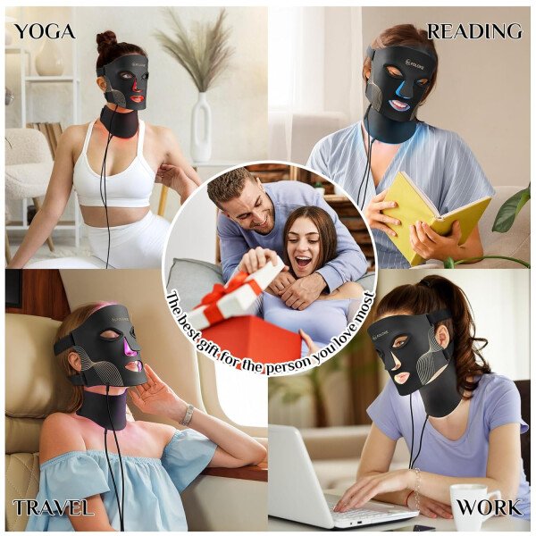 FOLOKE Máscara de terapia de luz LED, máscara facial LED roja, longitud de onda para uso doméstico, cuidado avanzado de la piel fácil (negro hollín) - Imagen 18