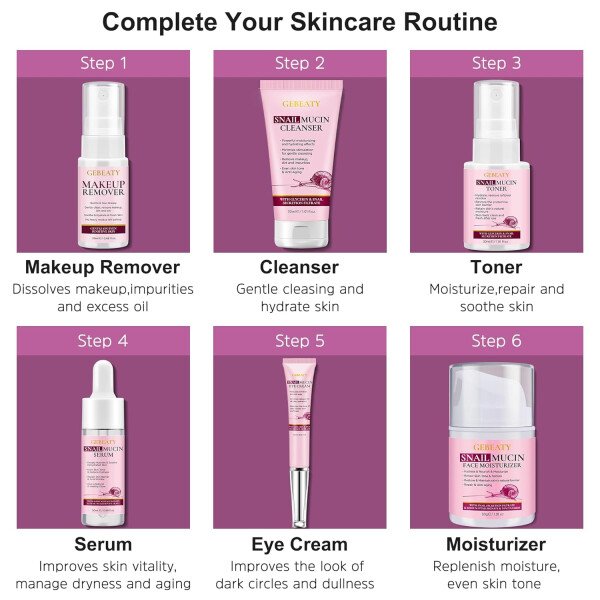 Set de cuidado de la piel para mujeres y adolescentes, mucina de caracol antienvejecimiento, hidrata, repara, calma, hidrata, cuidado de la piel facial, kit de rutina para el cuidado de la piel y toda - Imagen 5