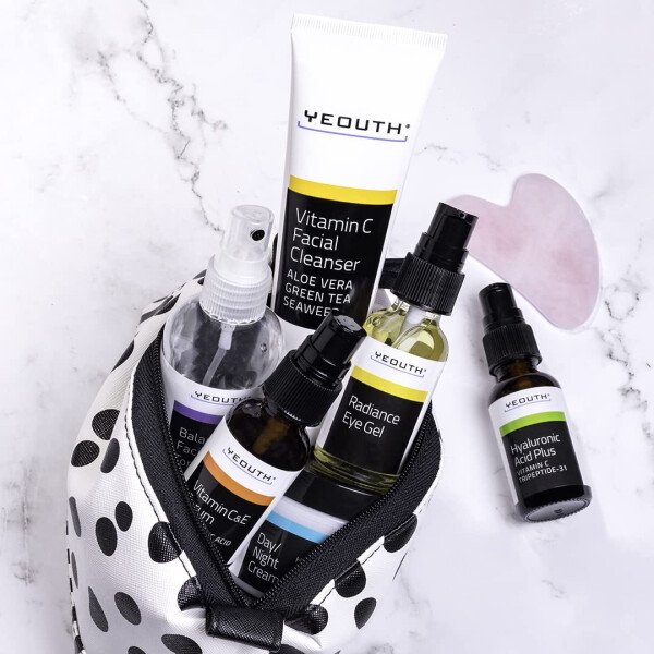 YEOUTH Set de cuidado de la piel: suero de ácido hialurónico, suero de vitamina C, limpiador facial, tónico, gel debajo de los ojos, crema facial, kit de cuidado de la piel de 6 piezas para mujeres y - Imagen 4