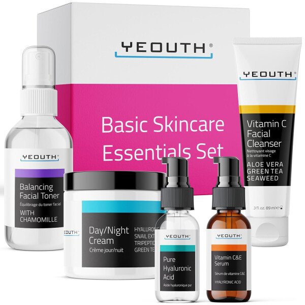 YEOUTH Set de cuidado de la piel: suero de ácido hialurónico, suero de vitamina C, limpiador facial, tónico, gel debajo de los ojos, crema facial, kit de cuidado de la piel de 6 piezas para mujeres y - Imagen 15
