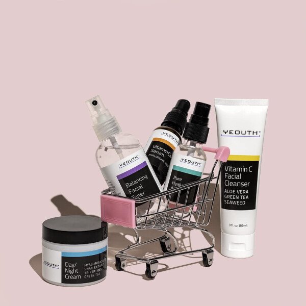 YEOUTH Set de cuidado de la piel: suero de ácido hialurónico, suero de vitamina C, limpiador facial, tónico, gel debajo de los ojos, crema facial, kit de cuidado de la piel de 6 piezas para mujeres y - Imagen 18