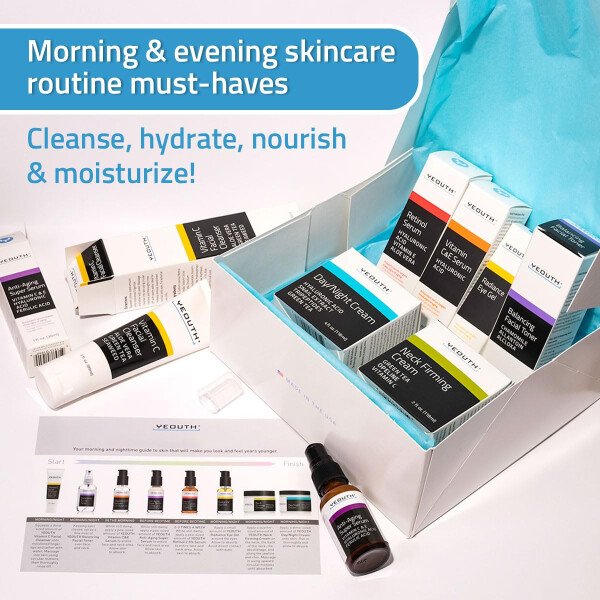 YEOUTH Set de cuidado de la piel: suero de ácido hialurónico, suero de vitamina C, limpiador facial, tónico, gel debajo de los ojos, crema facial, kit de cuidado de la piel de 6 piezas para mujeres y - Imagen 37