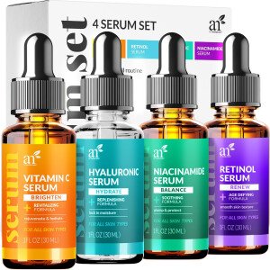 Set de 4 piezas de suero de vitamina C para el cuidado de la piel: incluye retinol, ácido hialurónico y niacinamida, antienvejecimiento, aclaramiento de la piel, hidratante, reducción de arrugas,