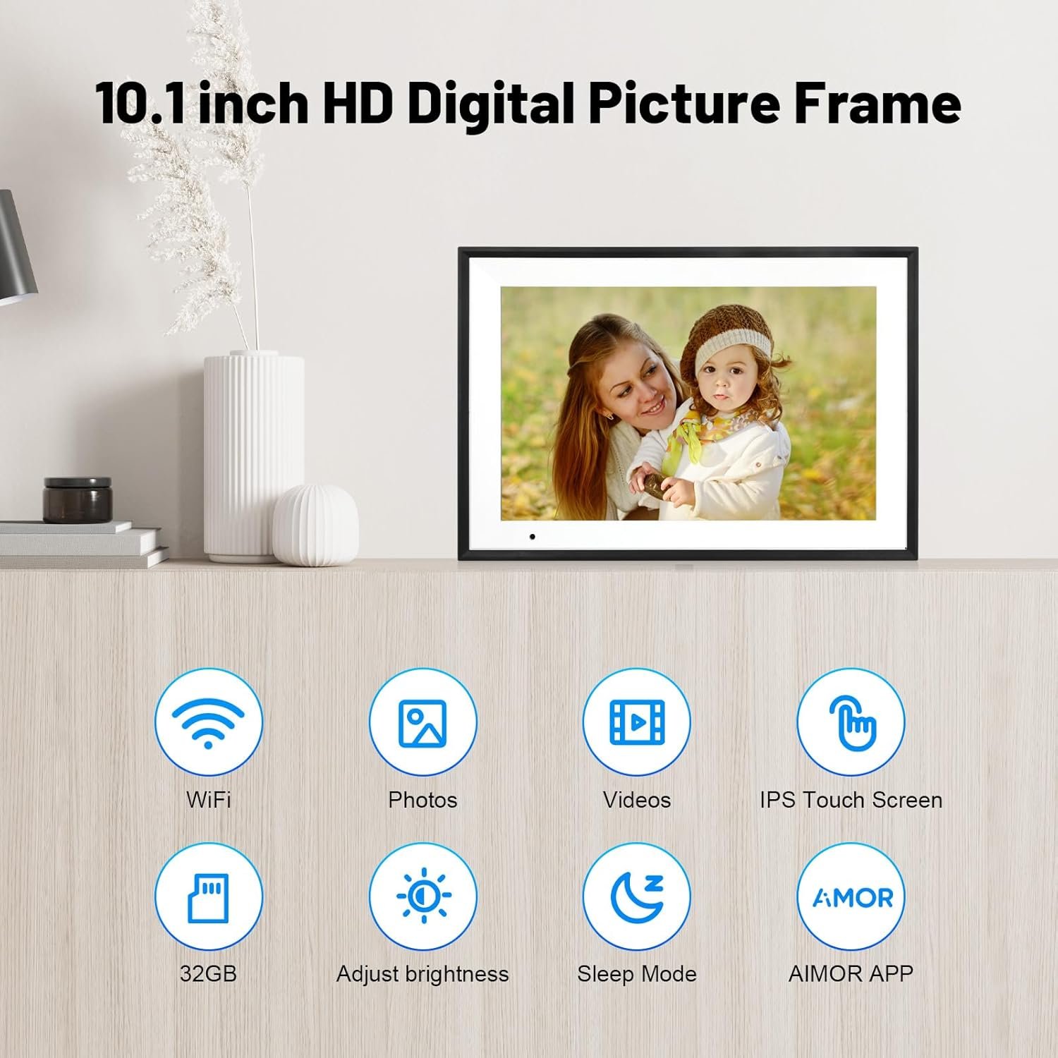 Marco de fotos digital de 10.1 pulgadas, WiFi, marco de fotos digital IPS HD, pantalla táctil, marco de fotos inteligente en la nube con almacenamiento de 32 GB, rotación automática, fácil - Imagen 2