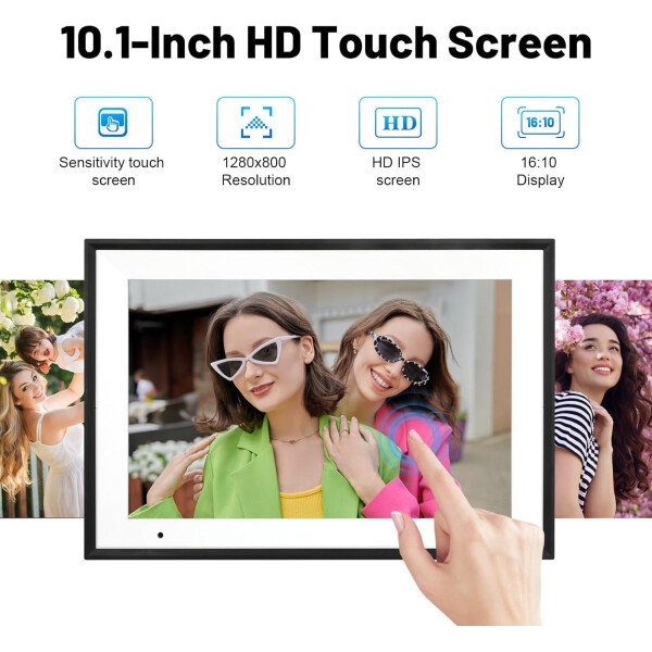 Marco de fotos digital de 10.1 pulgadas, WiFi, marco de fotos digital IPS HD, pantalla táctil, marco de fotos inteligente en la nube con almacenamiento de 32 GB, rotación automática, fácil - Imagen 3