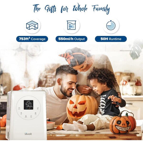 LEVOITHumidificadores para habitación de habitación grande de dormitorio, WiFi inteligente Control de Alexa, 6L Top Relleno fresco y fresco Niebla para toda la casa, aceite esencial, humedad personalizada, modo de suspensión, temporizador, ultra silencioso, blanco - Imagen 9