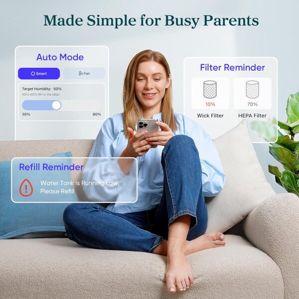 LEVOITHumidificadores para habitación de habitación grande de dormitorio, WiFi inteligente Control de Alexa, 6L Top Relleno fresco y fresco Niebla para toda la casa, aceite esencial, humedad personalizada, modo de suspensión, temporizador, ultra silencioso, blanco - Imagen 18