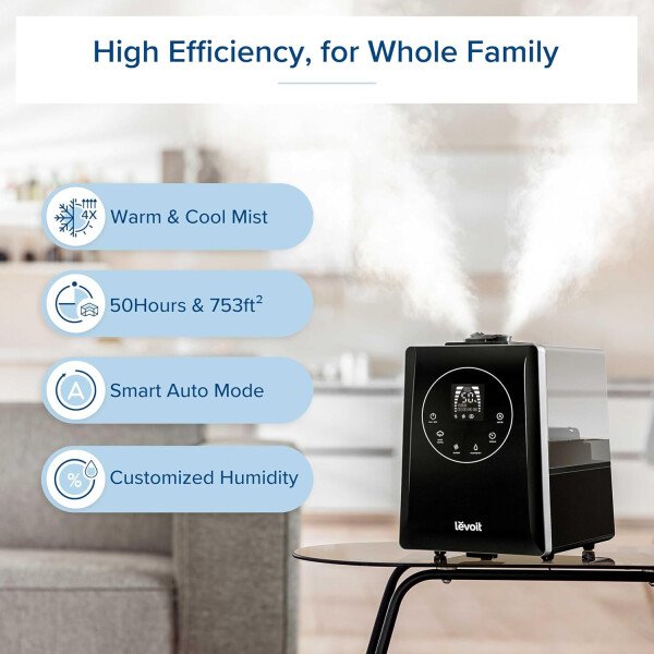LEVOITHumidificadores para habitación de habitación grande de dormitorio, WiFi inteligente Control de Alexa, 6L Top Relleno fresco y fresco Niebla para toda la casa, aceite esencial, humedad personalizada, modo de suspensión, temporizador, ultra silencioso, blanco - Imagen 20