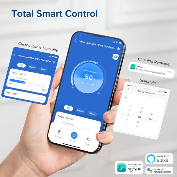 LEVOITHumidificadores para habitación de habitación grande de dormitorio, WiFi inteligente Control de Alexa, 6L Top Relleno fresco y fresco Niebla para toda la casa, aceite esencial, humedad personalizada, modo de suspensión, temporizador, ultra silencioso, blanco - Imagen 31