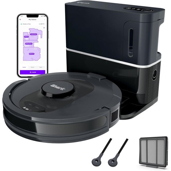 Shark AV2501S AI Ultra Robot Aspiradora, con Matrix Clean, mapeo del hogar, capacidad de 30 días, HEPA sin bolsa, base autovacia, perfecta para pelo de mascotas, Wifi, gris oscuro