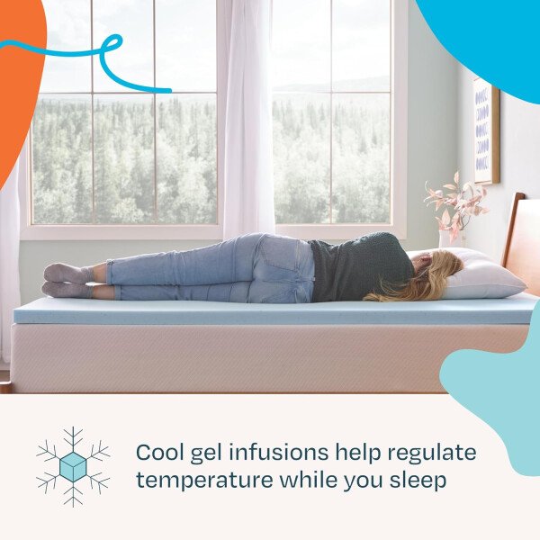 Linenspa - Cubrecolchón de espuma viscoelástica con infusión de gel, refrescante, ventilado y transpirable, con certificado CertiPUR, 2 pulgadas, individual XL - Image 3
