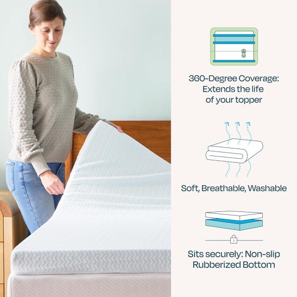 Linenspa - Cubrecolchón de espuma viscoelástica con infusión de gel, refrescante, ventilado y transpirable, con certificado CertiPUR, 2 pulgadas, individual XL - Image 10