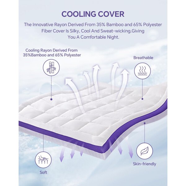 Cubrecolchón de espuma viscoelástica de doble capa de 4 pulgadas, tamaño individual, espuma viscoelástica de gel de 2 pulgadas y almohadilla superior de almohada de 2 pulgadas, funda de - Image 3