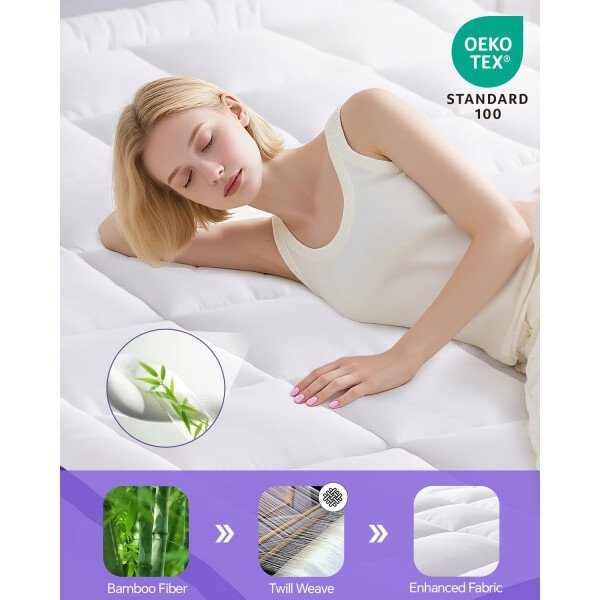 Cubrecolchón de espuma viscoelástica de doble capa de 4 pulgadas, tamaño individual, espuma viscoelástica de gel de 2 pulgadas y almohadilla superior de almohada de 2 pulgadas, funda de - Image 6