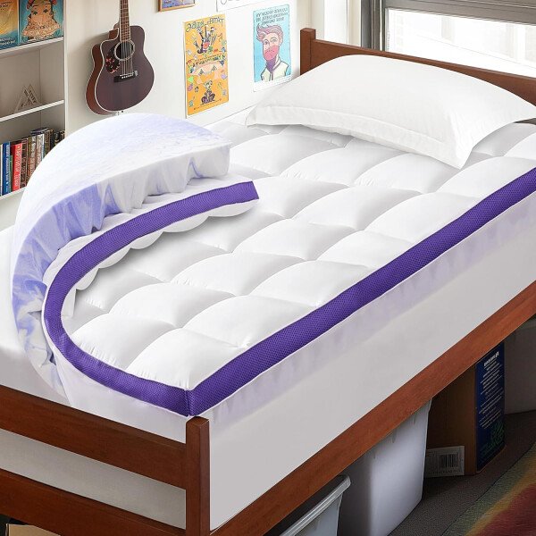 Cubrecolchón de espuma viscoelástica de doble capa de 4 pulgadas, tamaño individual, espuma viscoelástica de gel de 2 pulgadas y almohadilla superior de almohada de 2 pulgadas, funda de - Image 9