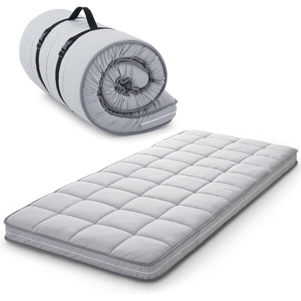 Cubrecolchón para cuna, espuma viscoelástica con infusión de gel, funda de algodón lavable a máquina, tapete enrollable, almohadilla de dormir plegable portátil, tamaño individual estrecho (75