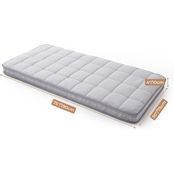 Cubrecolchón para cuna, espuma viscoelástica con infusión de gel, funda de algodón lavable a máquina, tapete enrollable, almohadilla de dormir plegable portátil, tamaño individual estrecho (75 - Imagen 6