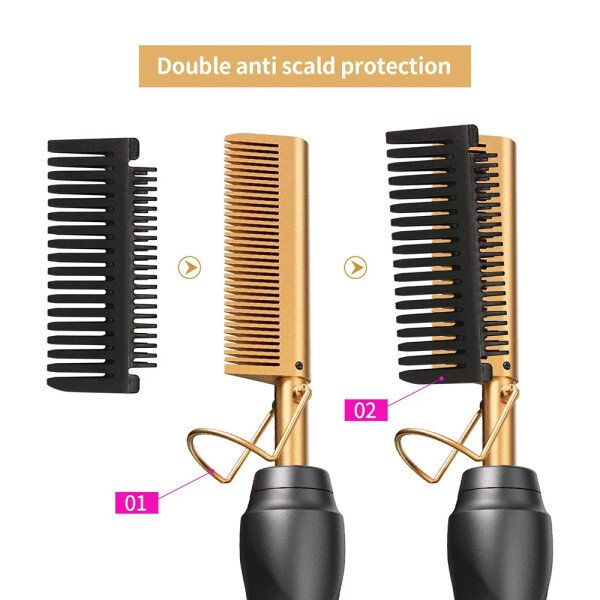 Plancha de pelo con peine caliente, peines de prensado térmico, rizador de cerámica portátil para cabello, barba, pelucas, herramientas de peinado para cabello húmedo y seco. - Imagen 5