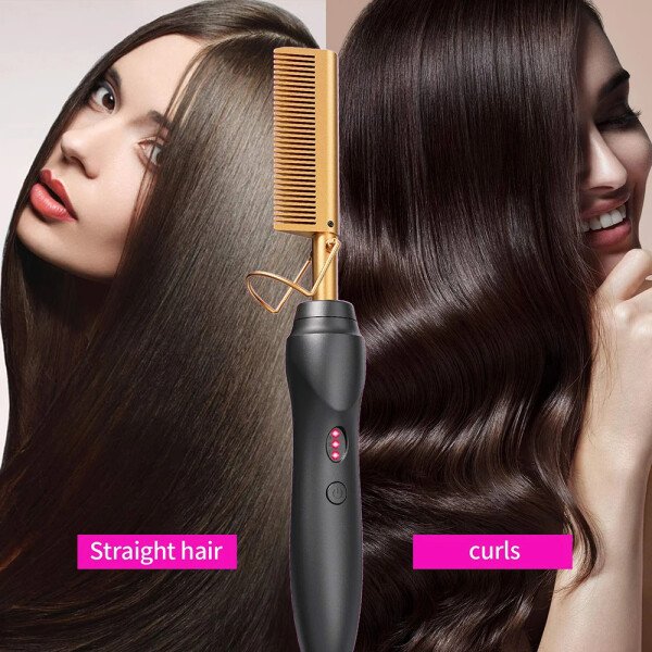 Plancha de pelo con peine caliente, peines de prensado térmico, rizador de cerámica portátil para cabello, barba, pelucas, herramientas de peinado para cabello húmedo y seco. - Imagen 6