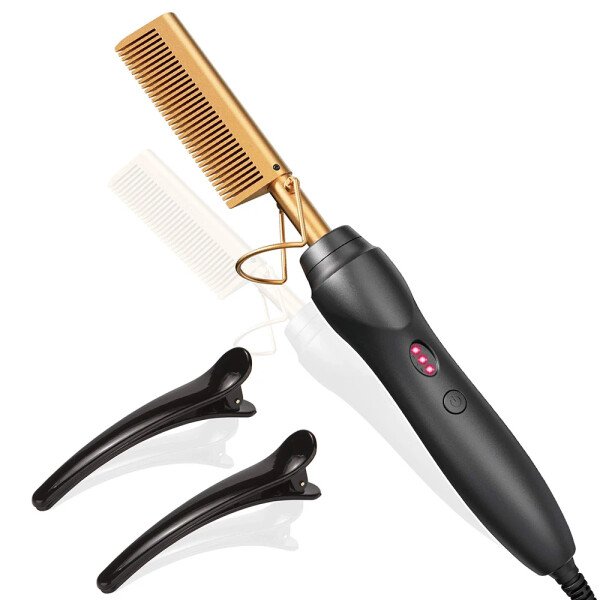Plancha de pelo con peine caliente, peines de prensado térmico, rizador de cerámica portátil para cabello, barba, pelucas, herramientas de peinado para cabello húmedo y seco. - Imagen 7