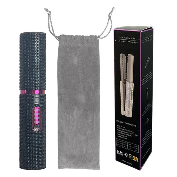 Plancha y rizador de pelo eléctrico USB 2 en 1 con diseño de diamantes de colores, inalámbrico, para viajes. - Imagen 8