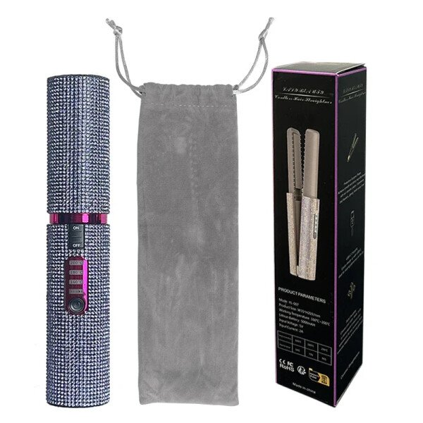 Plancha y rizador de pelo eléctrico USB 2 en 1 con diseño de diamantes de colores, inalámbrico, para viajes. - Imagen 13