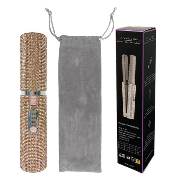 Plancha y rizador de pelo eléctrico USB 2 en 1 con diseño de diamantes de colores, inalámbrico, para viajes. - Imagen 14
