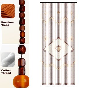 Cortina de cuentas de madera de 31 líneas para puerta, mosquitera, para porche, sala de estar, 90 x 208 cm