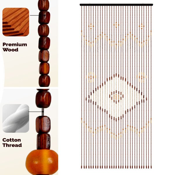 Cortina de cuentas de madera de 31 líneas para puerta, mosquitera, para porche, sala de estar, 90 x 208 cm