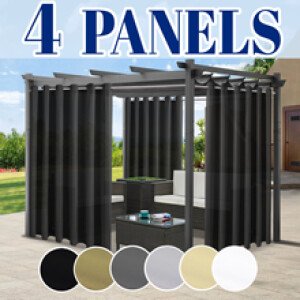 4 cortinas solares para exteriores, filtrantes de luz, transpirables y con ojales superiores para una fácil instalación, ideales para cenadores.