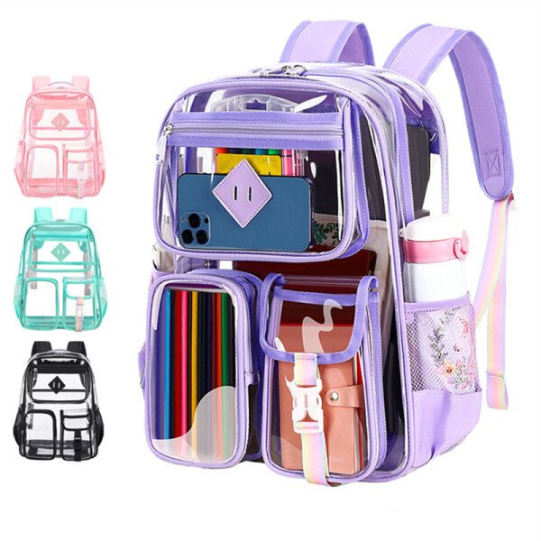 Nueva mochila transparente de PVC de gran capacidad, mochila impermeable para deportes al aire libre, mochila visual para la escuela.