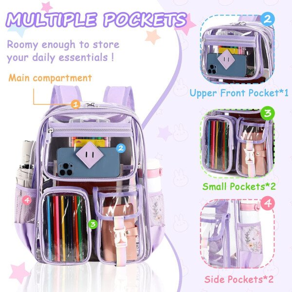 Nueva mochila transparente de PVC de gran capacidad, mochila impermeable para deportes al aire libre, mochila visual para la escuela. - Image 2