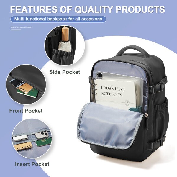 Mochila de viaje para mujer y hombre, mochila de negocios, mochila para portátil, mochila escolar, mochila de cabina impermeable Wizzair 40x30x20 - Imagen 2