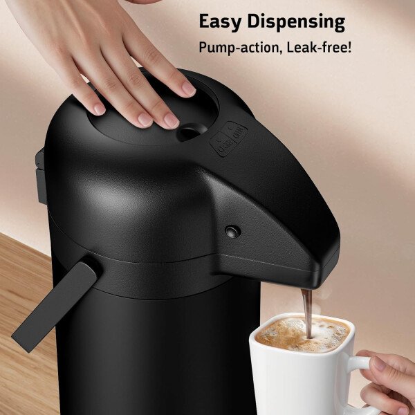 Airpot - Jarra de café para mantener el calor, dispensador de café grande de 102 onzas/3 litros con bomba, urna térmica de acero inoxidable para bebidas calientes, agua y té, dispensador térmico de - Imagen 4