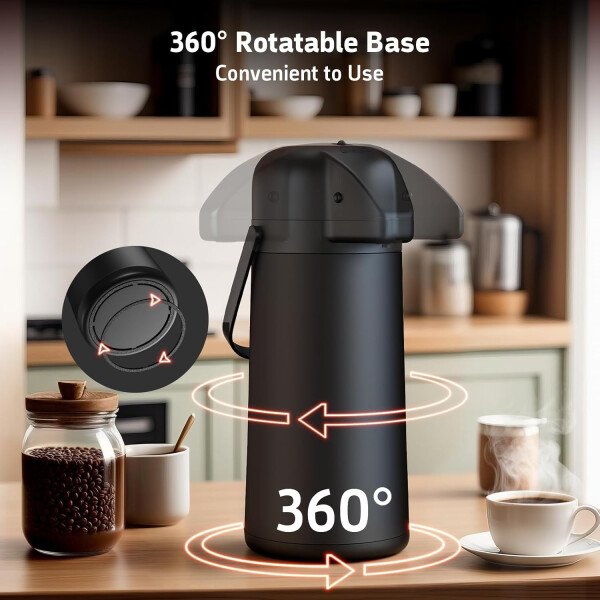 Airpot - Jarra de café para mantener el calor, dispensador de café grande de 102 onzas/3 litros con bomba, urna térmica de acero inoxidable para bebidas calientes, agua y té, dispensador térmico de - Imagen 8